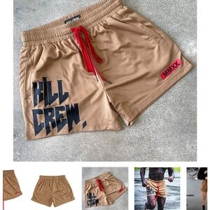 Kill Crew Tan and Red Athletic Shorts Elastic Waistband